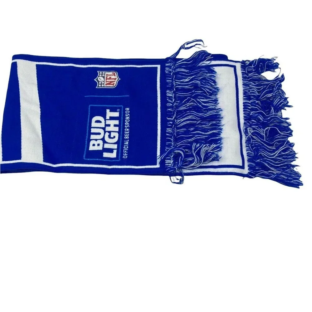 NFL Budlite Scarf Blue White New In Bag Spell Out Fringe